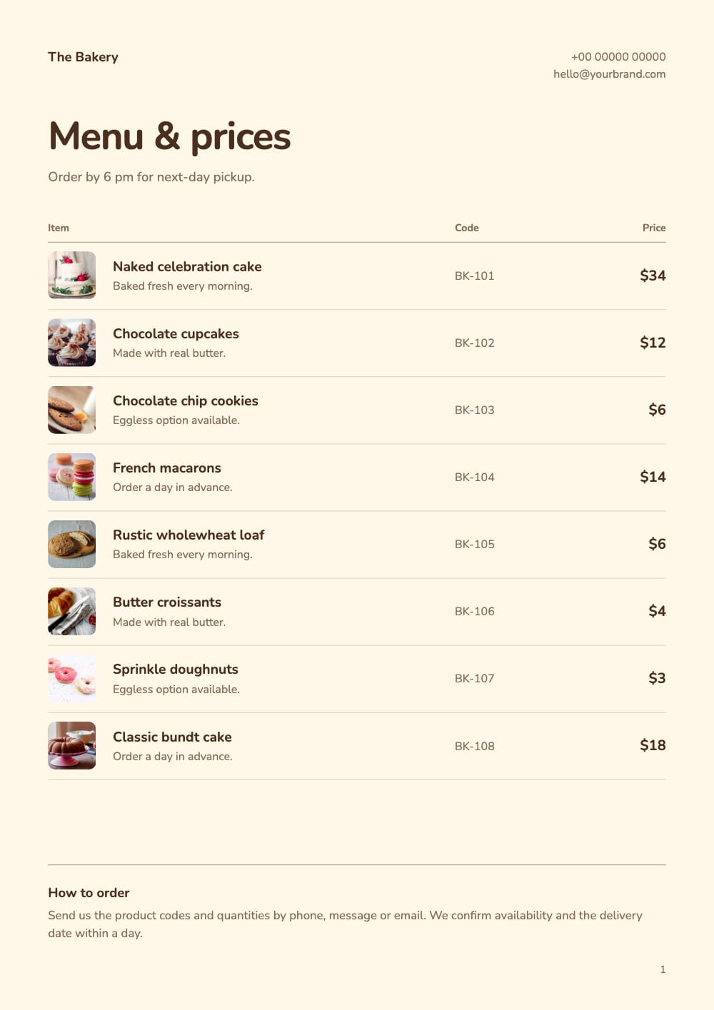 Cover of the Menu Board bakery & cafe price list template