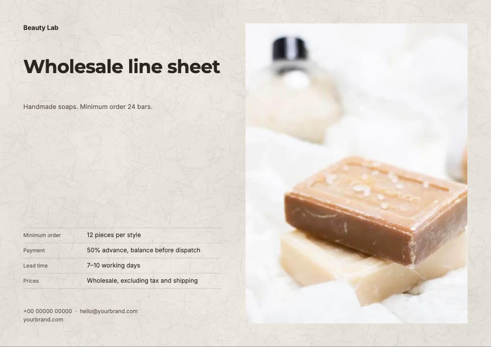 Cover of the Soap Co. beauty & skincare line sheet template