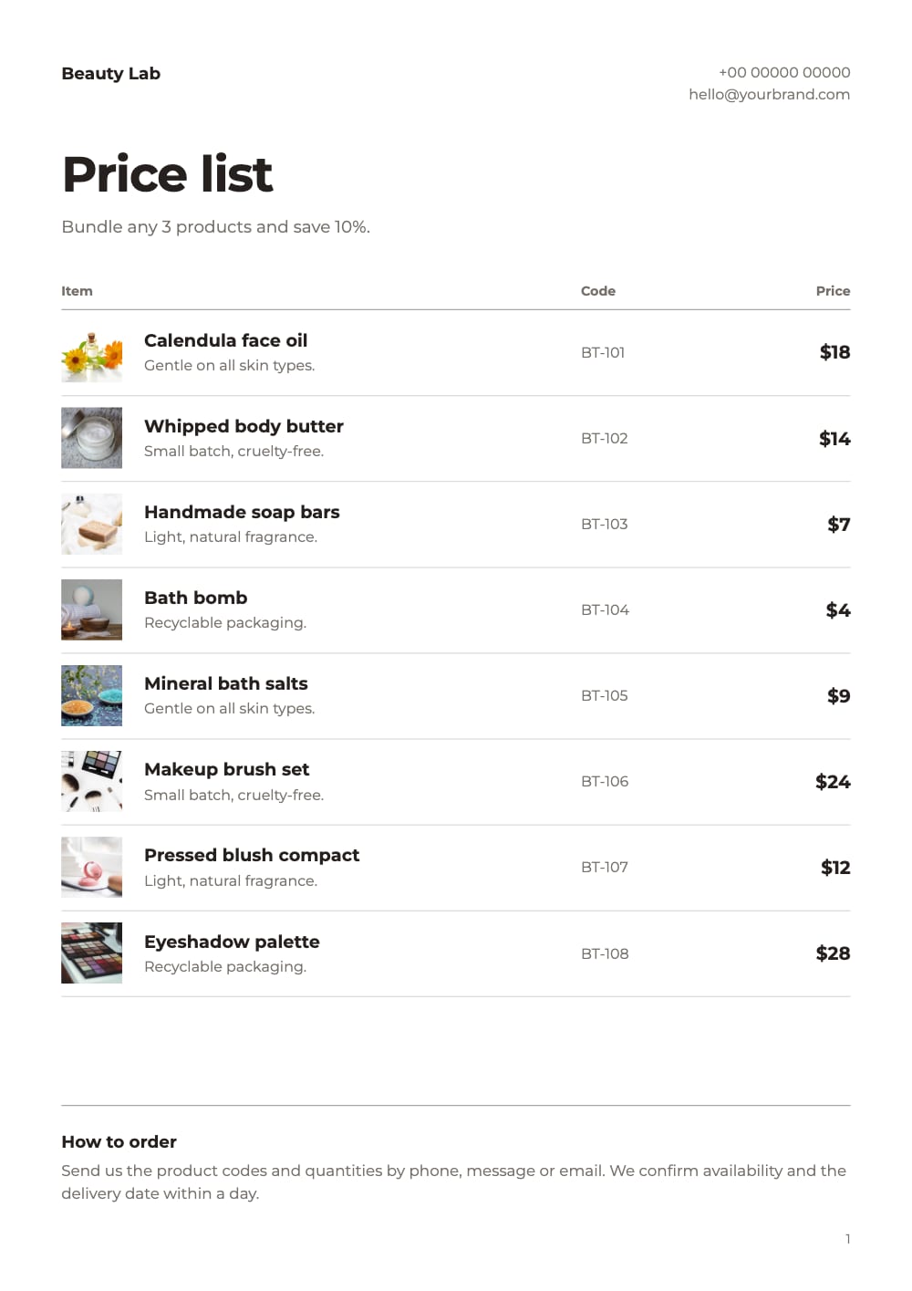 Cover of the Salon Menu beauty & skincare price list template