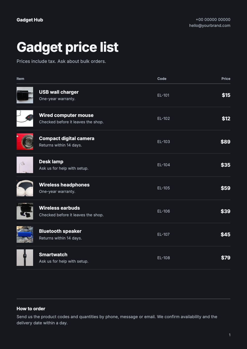 Cover of the Spec Sheet electronics & gadgets price list template
