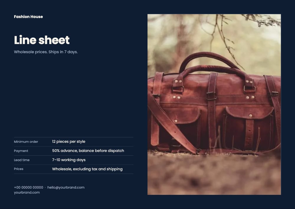 Cover of the Midnight Line fashion & accessories line sheet template
