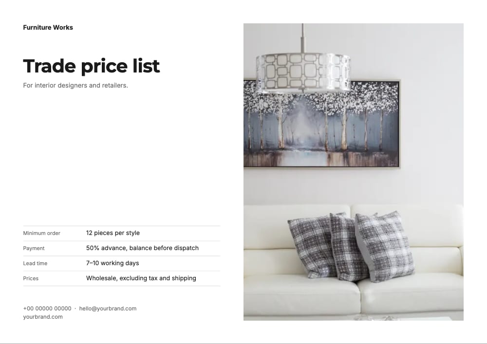 Cover of the Trade Sheet furniture line sheet template