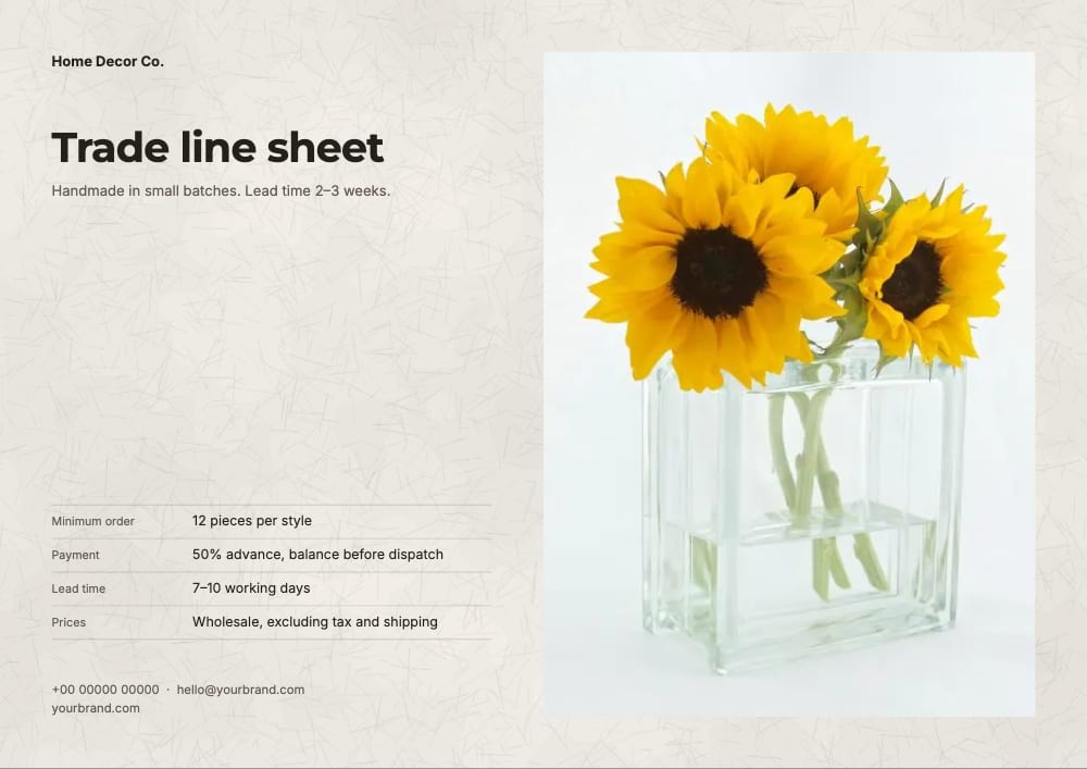 Cover of the Artisan Trade home decor line sheet template