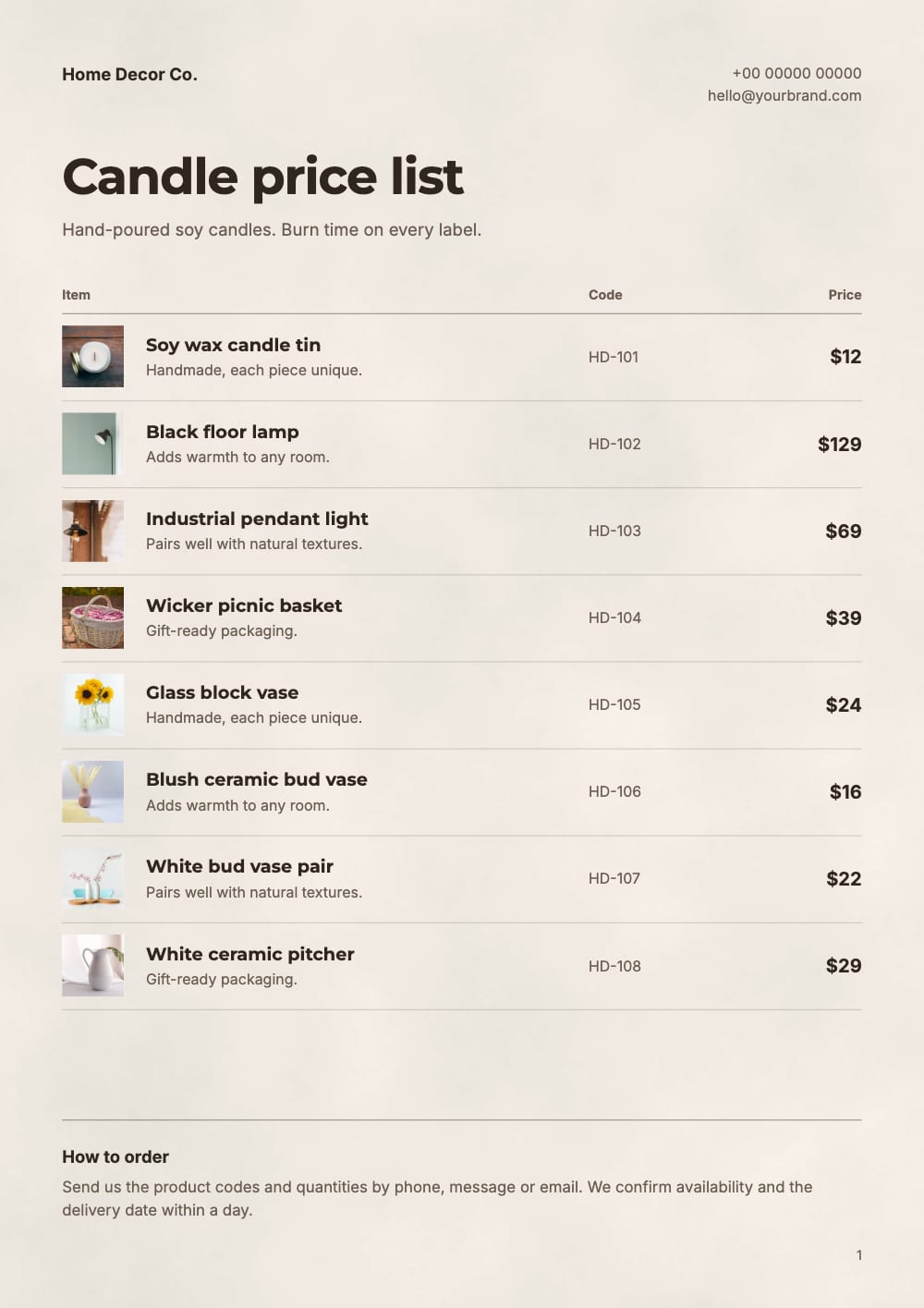 Cover of the Candle Bar home decor price list template
