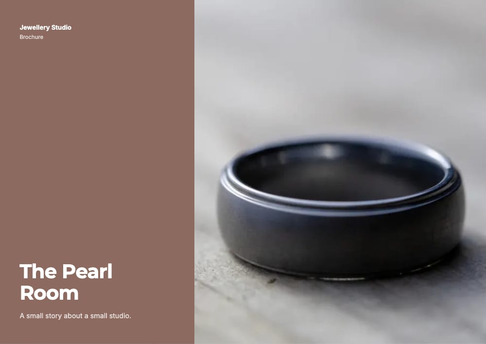 Cover of the Pearl Room jewellery brochure template