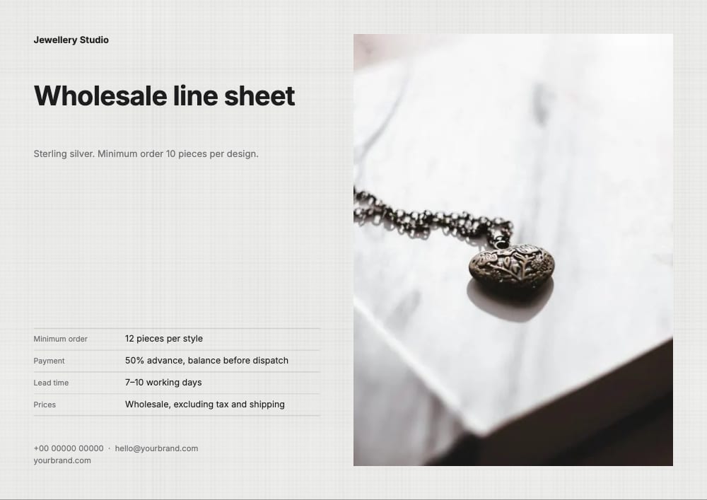 Cover of the Silver Line jewellery line sheet template