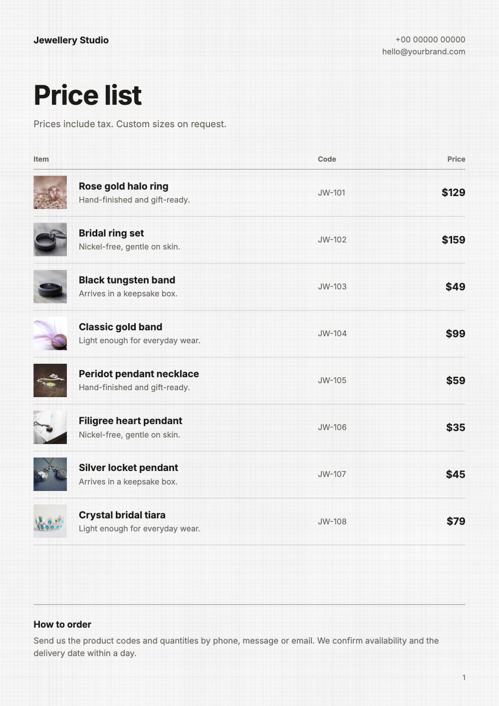 Cover of the Clean Ledger jewellery price list template