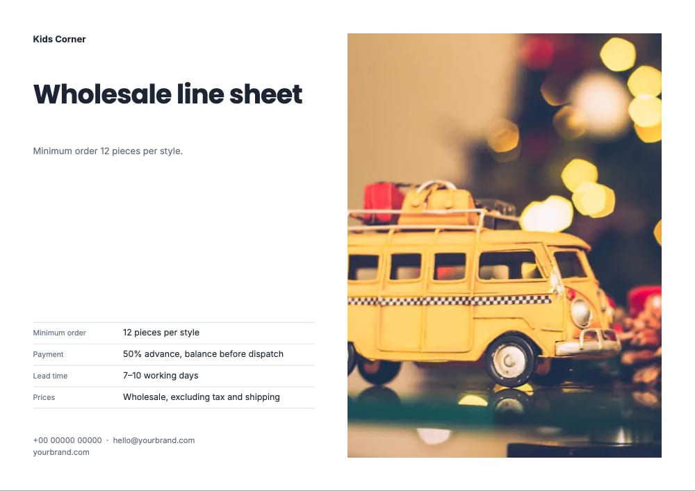 Cover of the Wholesale Basics toys & baby line sheet template