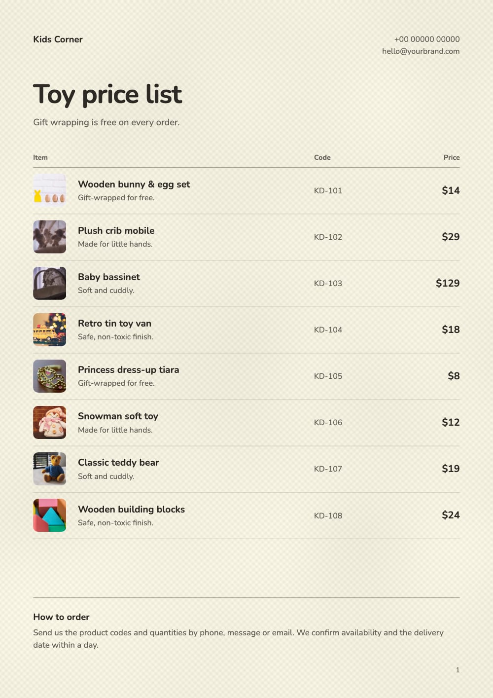 Cover of the Toy Box toys & baby price list template