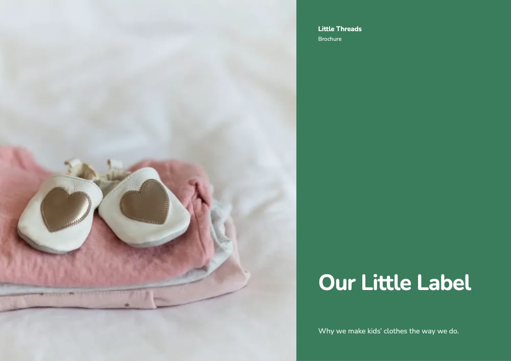 Cover of the Our Little Label kids’ wear brochure template