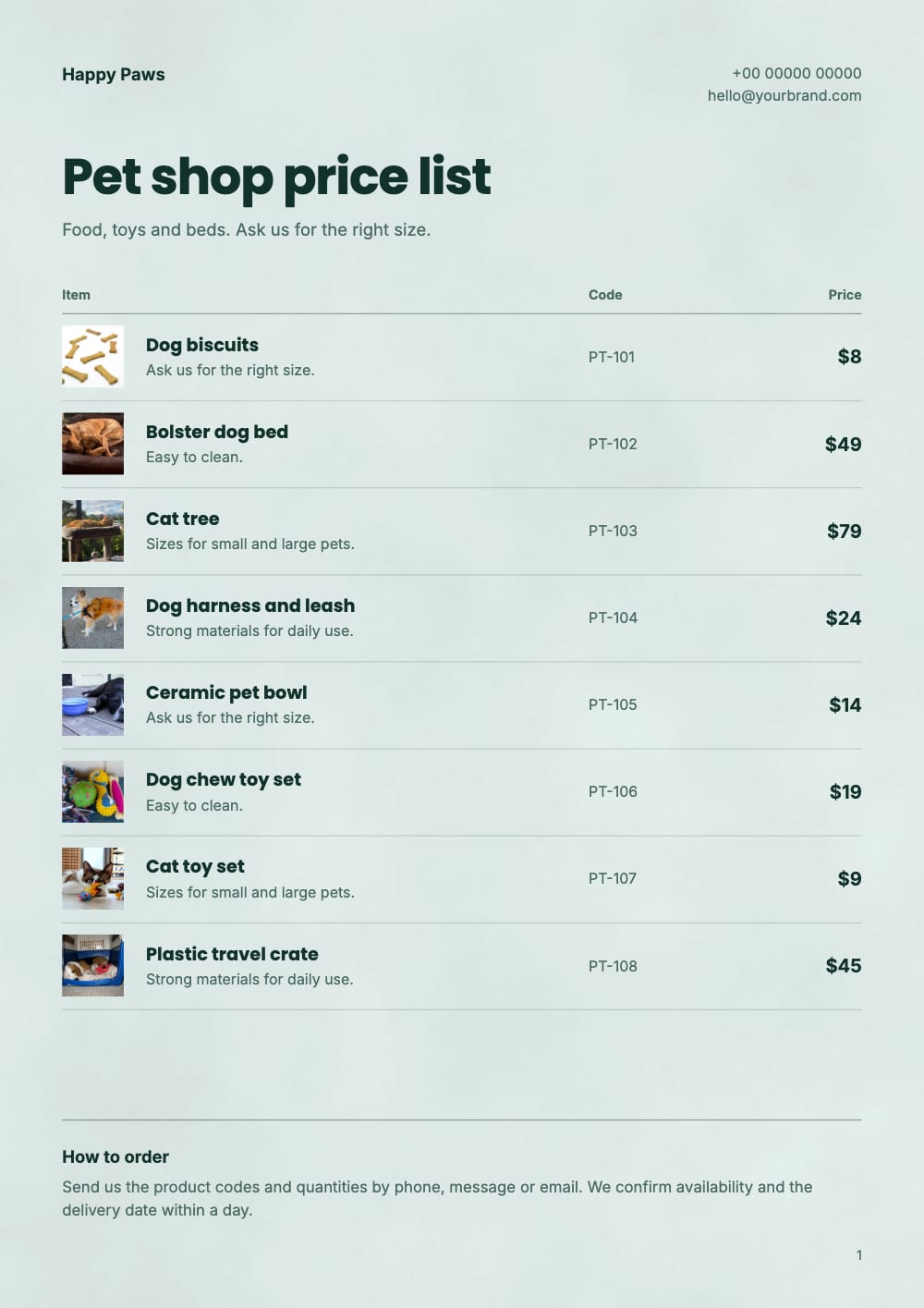Cover of the Pet Pantry pet supplies price list template