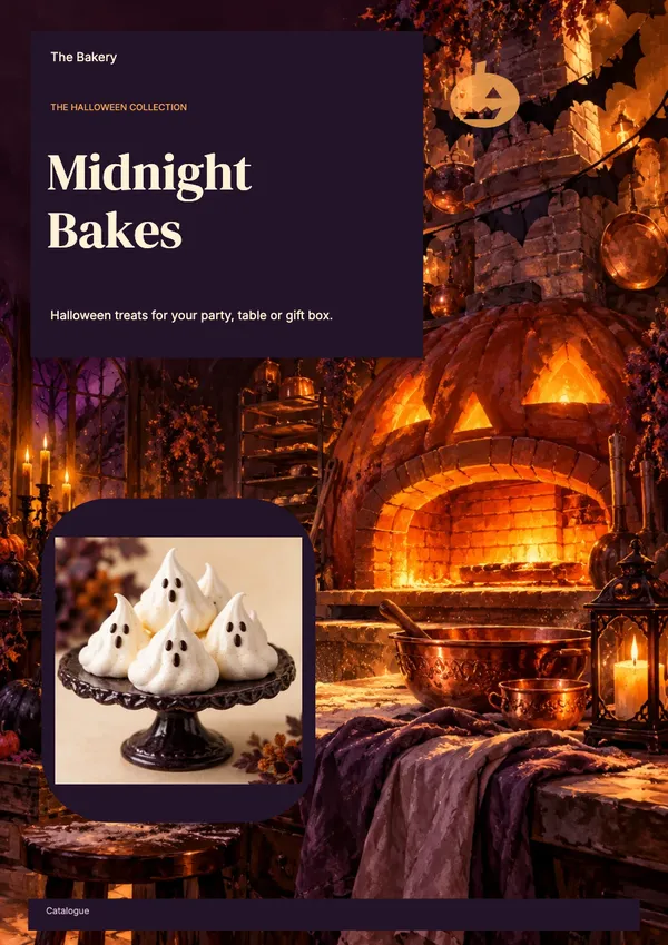 Page 1 of the Midnight Bakes bakery & cafe catalogue template: cover