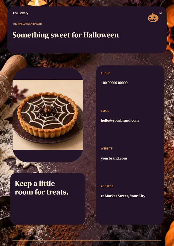 Page 12 of the Midnight Bakes bakery & cafe catalogue template: back page