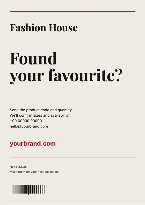 Page 12 of the Friday Issue fashion & accessories catalogue template: back page
