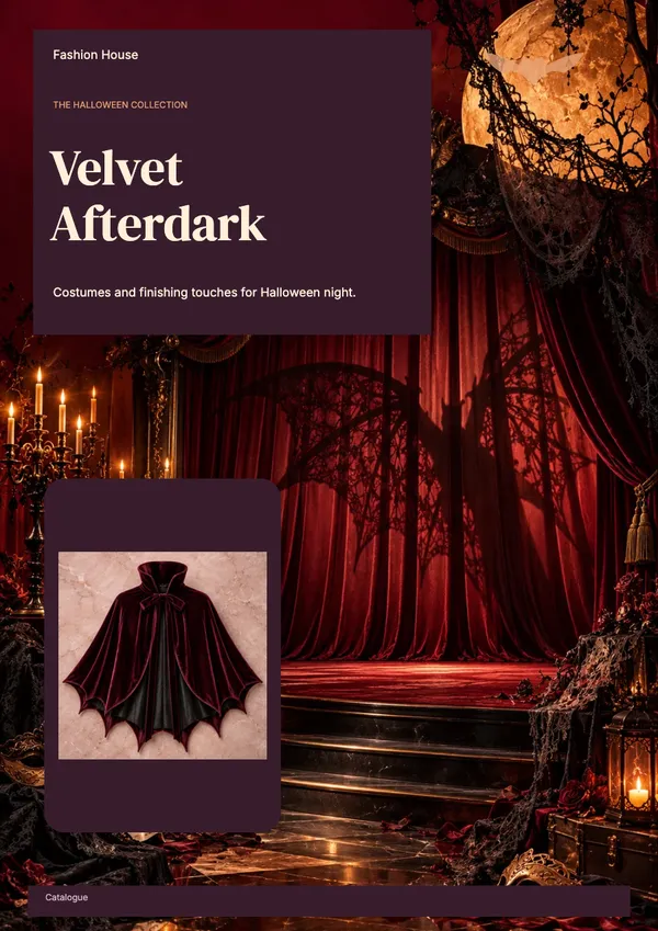 Page 1 of the Velvet Afterdark fashion & accessories catalogue template: cover