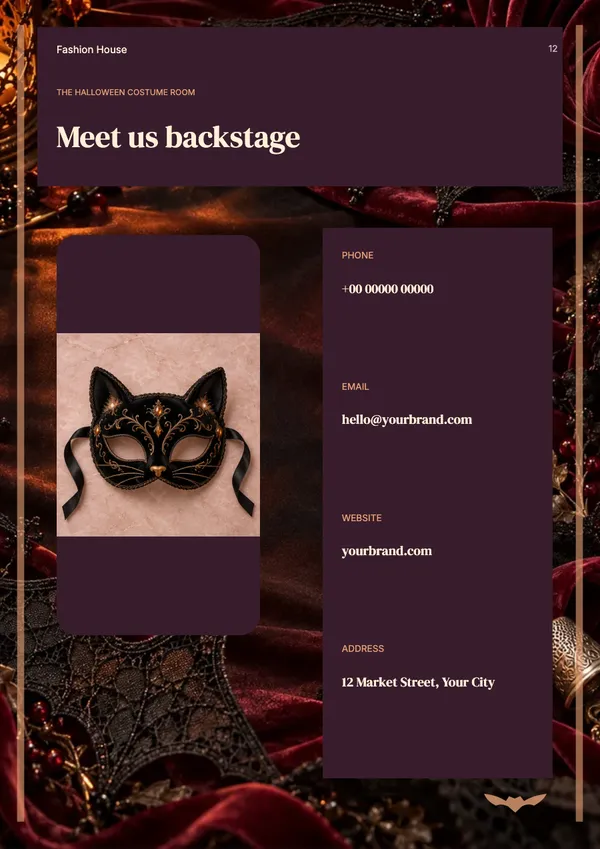 Page 12 of the Velvet Afterdark fashion & accessories catalogue template: back page