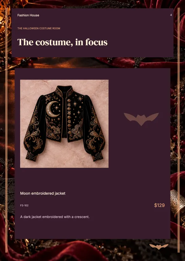 Page 4 of the Velvet Afterdark fashion & accessories catalogue template: product feature