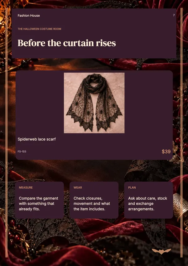 Page 7 of the Velvet Afterdark fashion & accessories catalogue template: details page