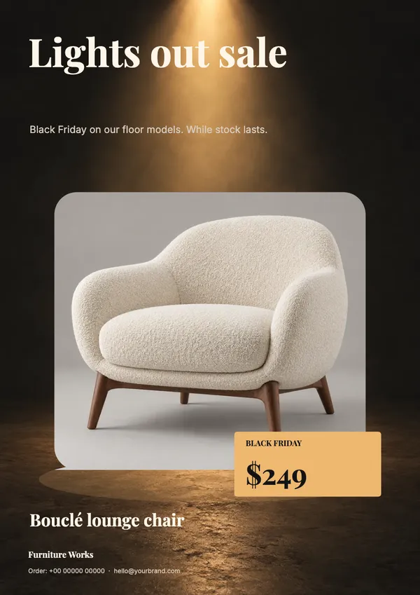 Page 1 of the Lights Out furniture flyer template: flyer
