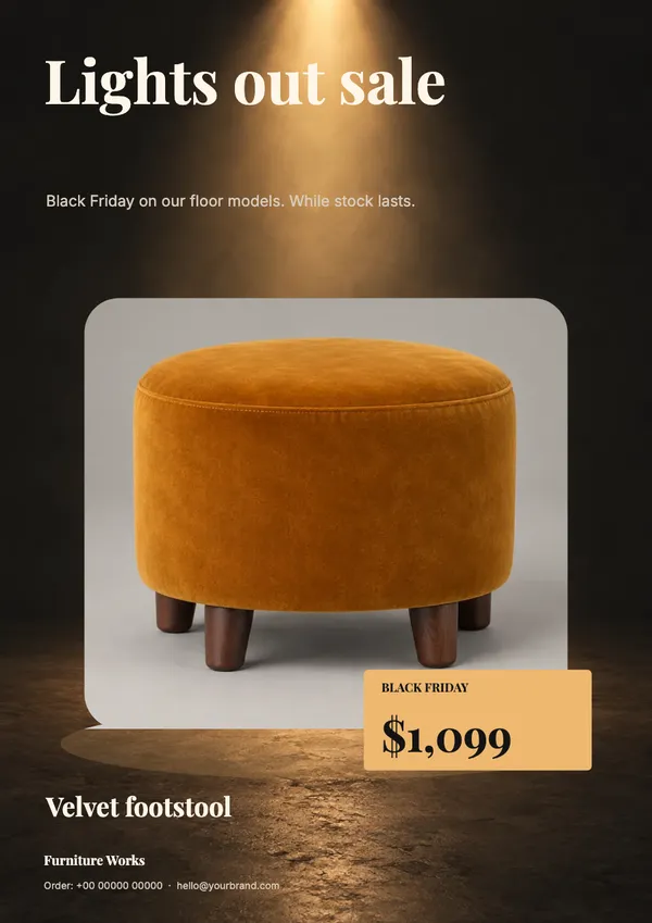 Page 3 of the Lights Out furniture flyer template: flyer