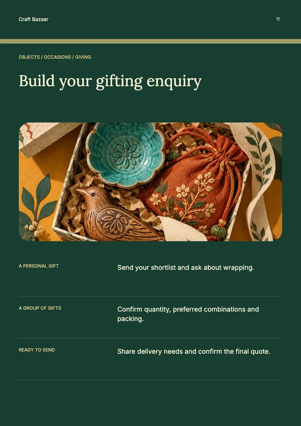 Page 11 of the The Gift Edit handicrafts & gifts catalogue template: how to order