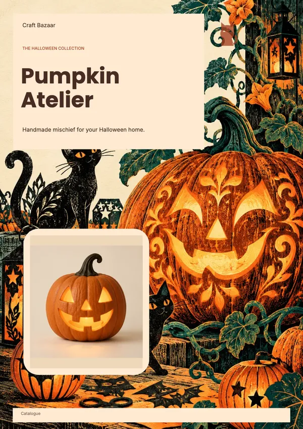 Page 1 of the Pumpkin Atelier handicrafts & gifts catalogue template: cover