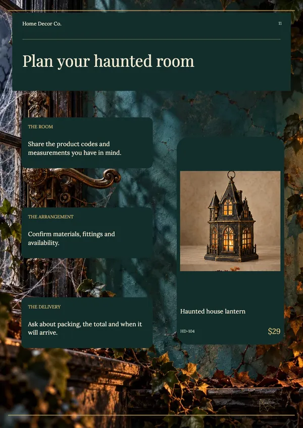 Page 11 of the Haunted Manor home decor catalogue template: how to order