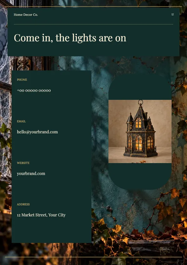 Page 12 of the Haunted Manor home decor catalogue template: back page