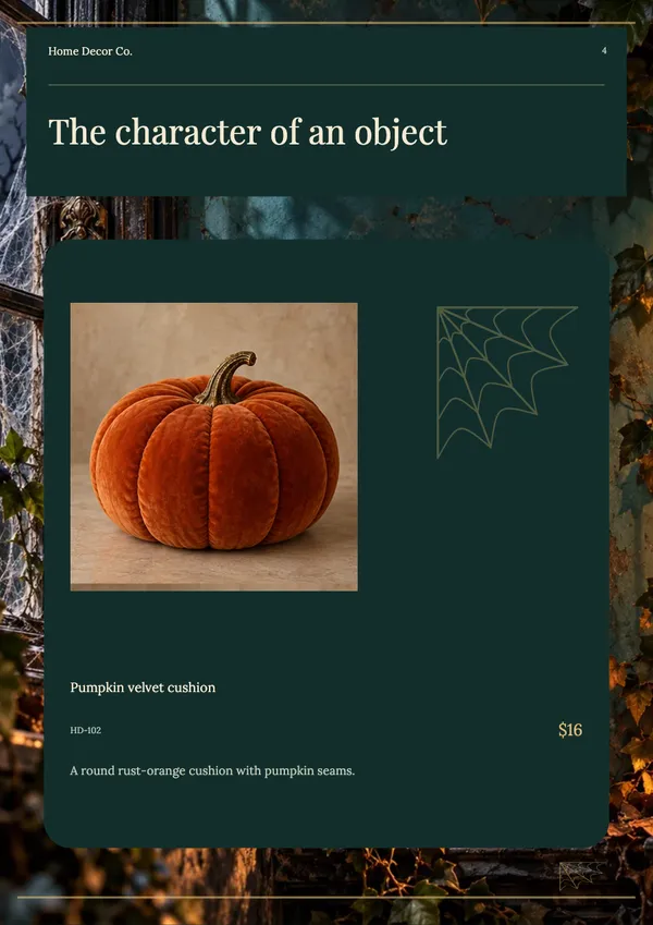 Page 4 of the Haunted Manor home decor catalogue template: product feature