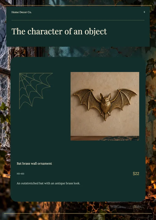 Page 8 of the Haunted Manor home decor catalogue template: product feature