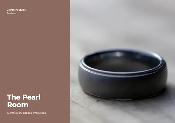 Page 1 of the Pearl Room jewellery brochure template: cover