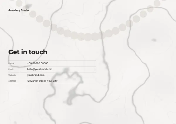 Page 5 of the Pearl Room jewellery brochure template: back page