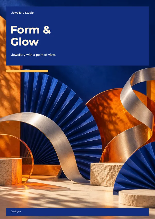 Page 1 of the Form & Glow jewellery catalogue template: cover
