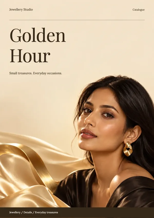 Page 1 of the Golden Hour jewellery catalogue template: cover