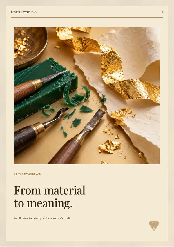 Page 7 of the Golden Hour jewellery catalogue template: artwork page