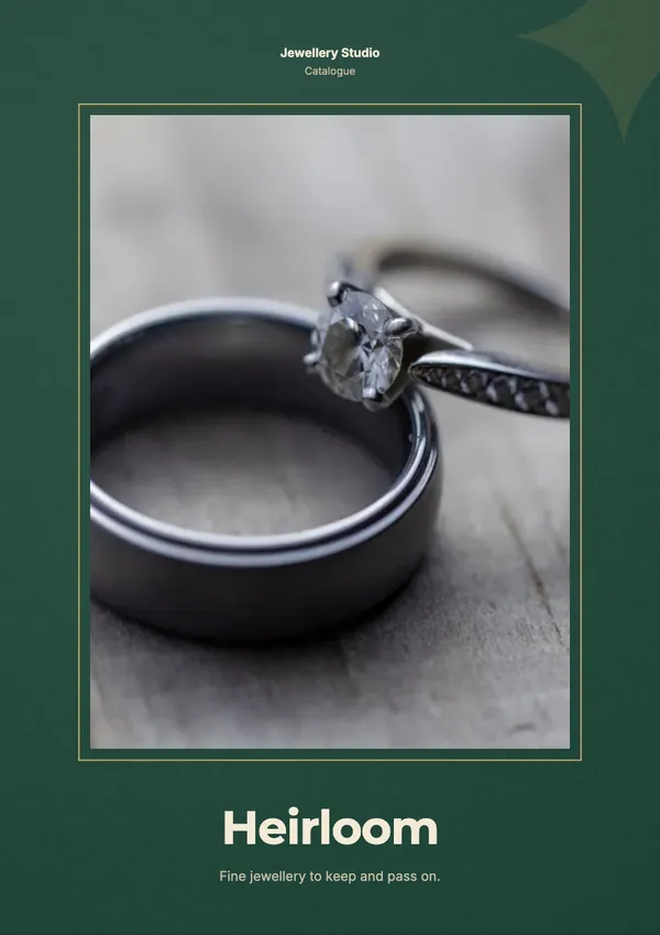 Page 1 of the Heirloom jewellery catalogue template: cover