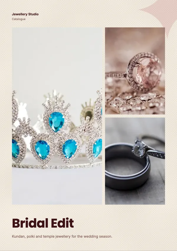 Page 1 of the Kundan House jewellery catalogue template: cover