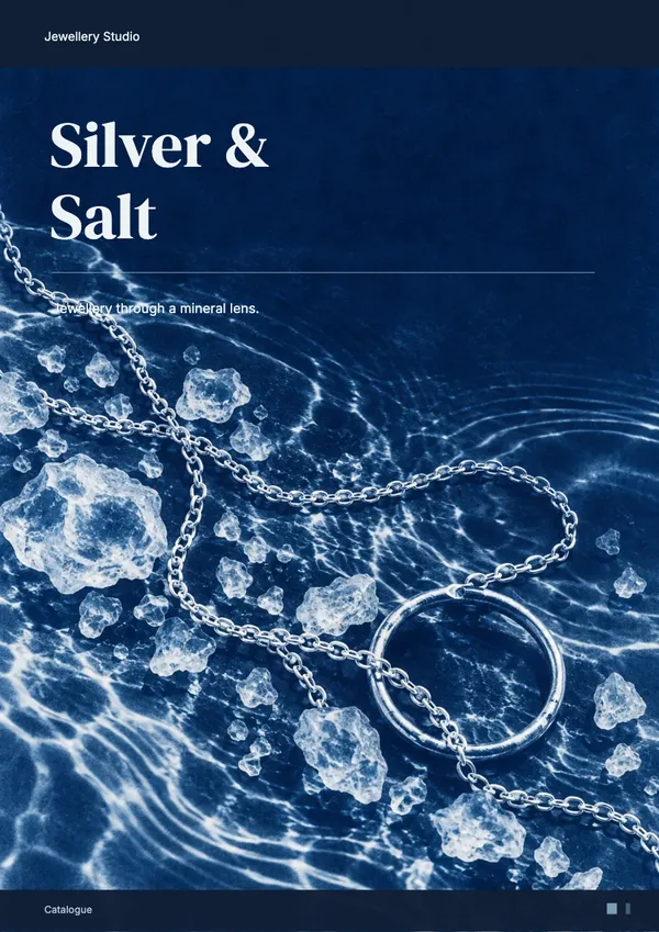 Page 1 of the Silver Salt jewellery catalogue template: cover