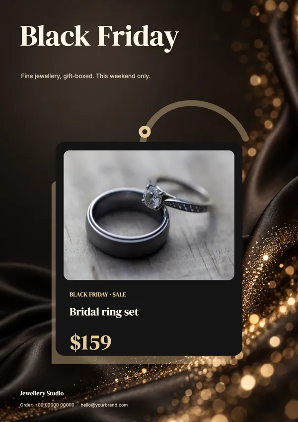 Page 2 of the Black Tag jewellery flyer template: flyer
