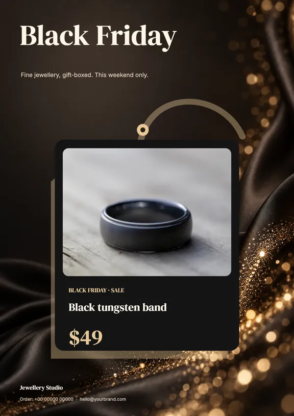 Page 3 of the Black Tag jewellery flyer template: flyer