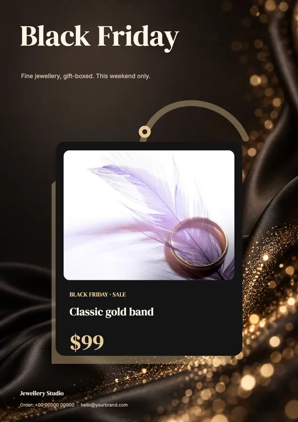 Page 4 of the Black Tag jewellery flyer template: flyer