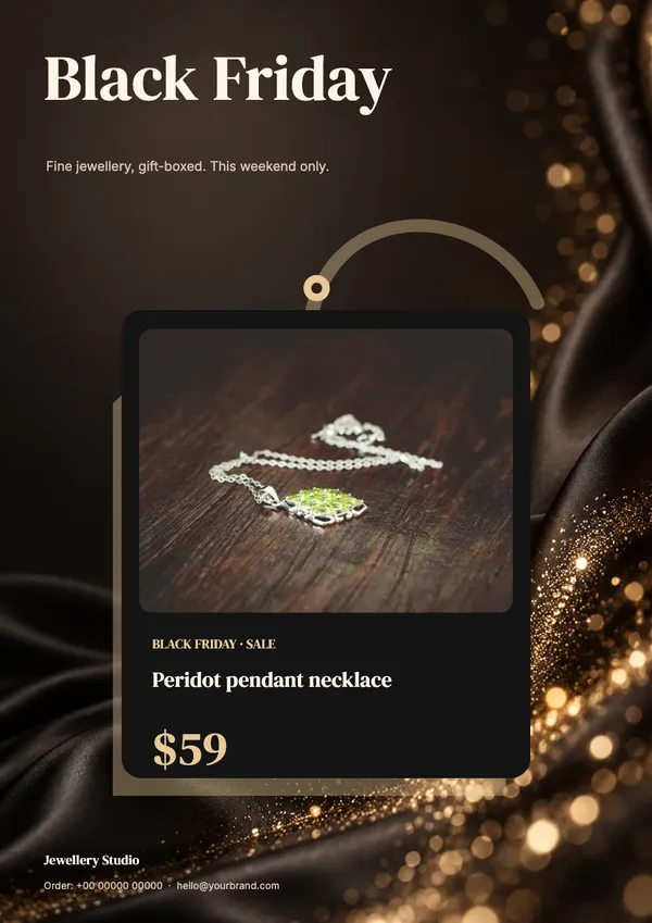 Page 5 of the Black Tag jewellery flyer template: flyer