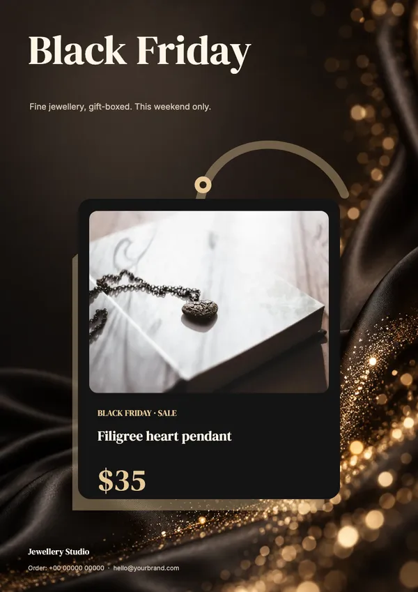 Page 6 of the Black Tag jewellery flyer template: flyer