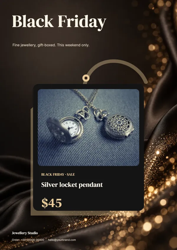 Page 7 of the Black Tag jewellery flyer template: flyer
