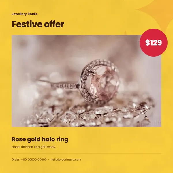 Page 1 of the Festive Glow jewellery flyer template: flyer