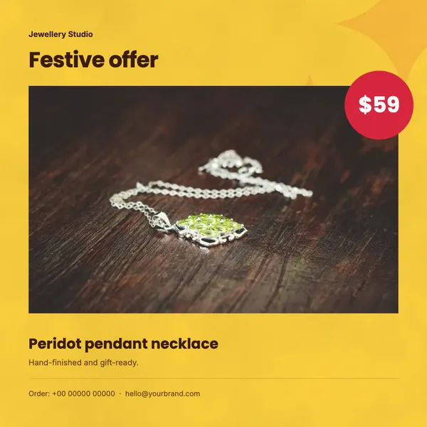 Page 5 of the Festive Glow jewellery flyer template: flyer