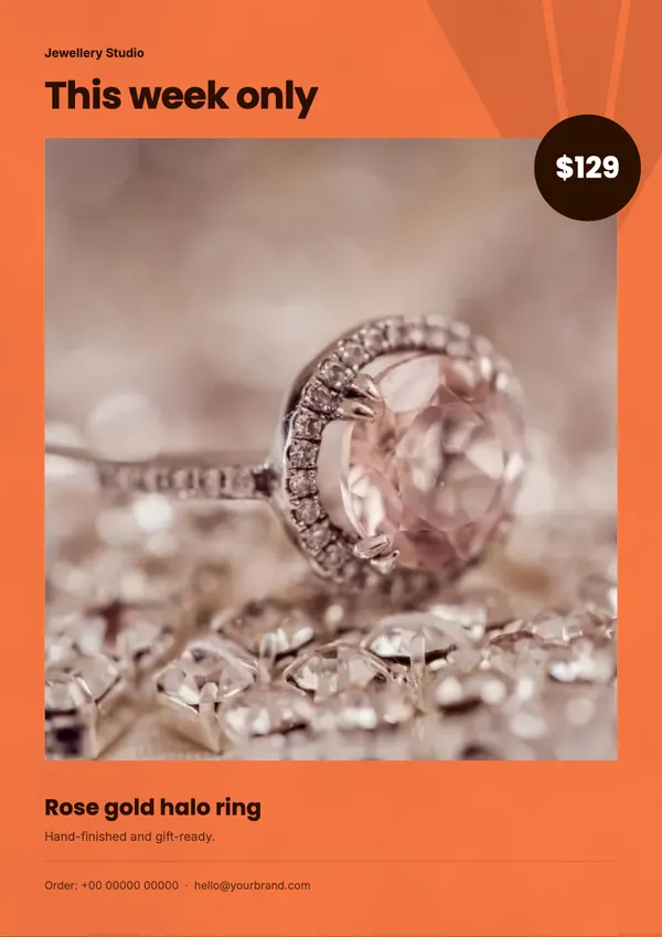 Page 2 of the Sunset Sale jewellery flyer template: flyer