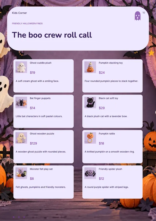 Page 10 of the Boo Crew toys & baby catalogue template: shopping list