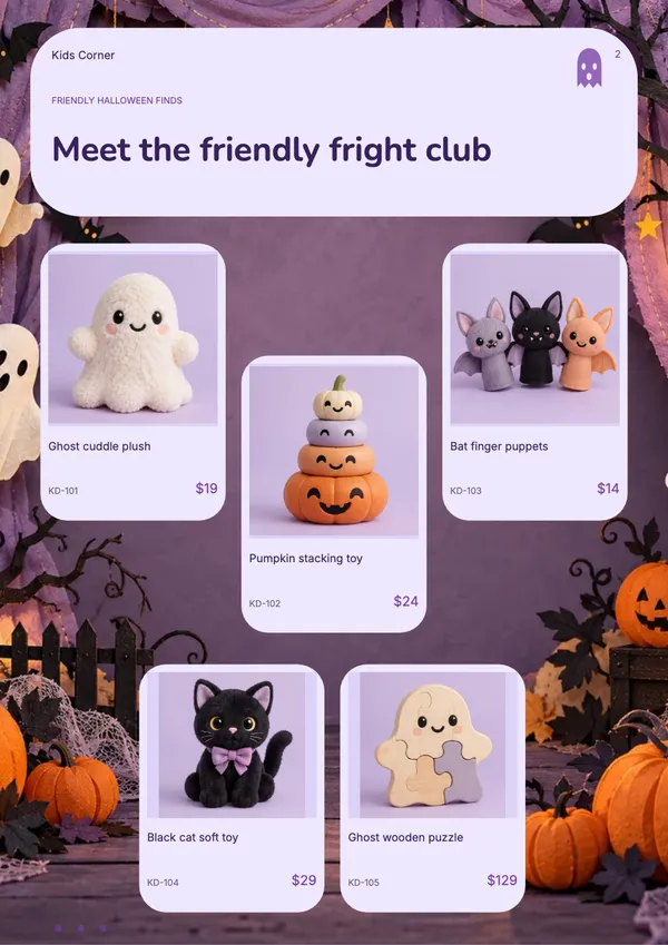 Page 2 of the Boo Crew toys & baby catalogue template: boo crew collection display