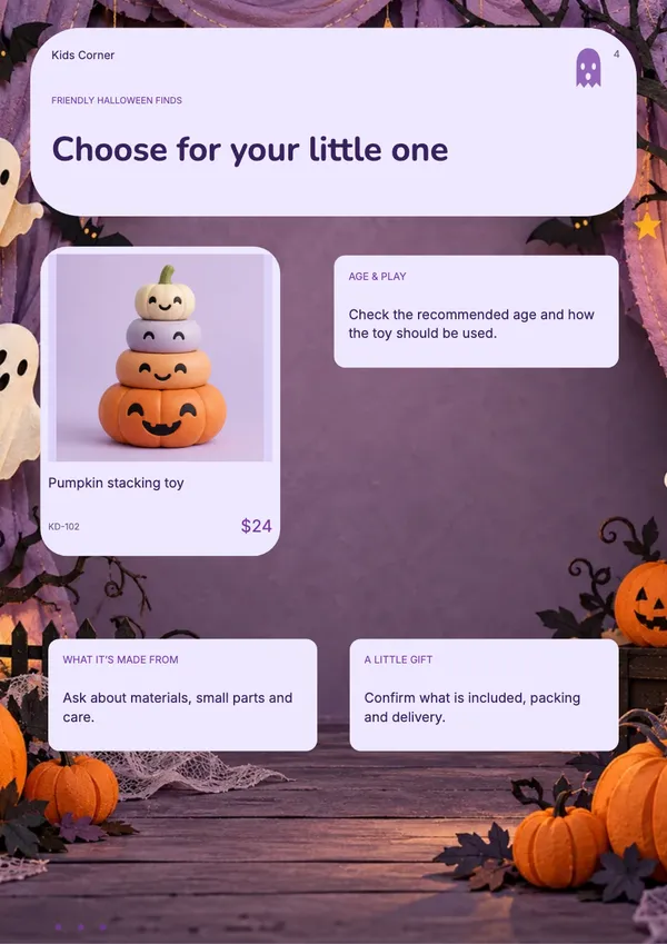 Page 4 of the Boo Crew toys & baby catalogue template: details page